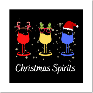 Funny Christmas Spirits Glasses Of Wine Posters and Art